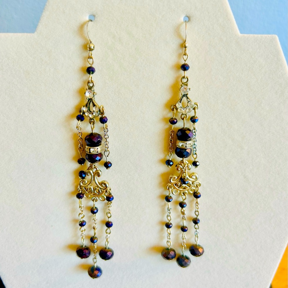Elegant Silver and Purple Chandelier Earrings